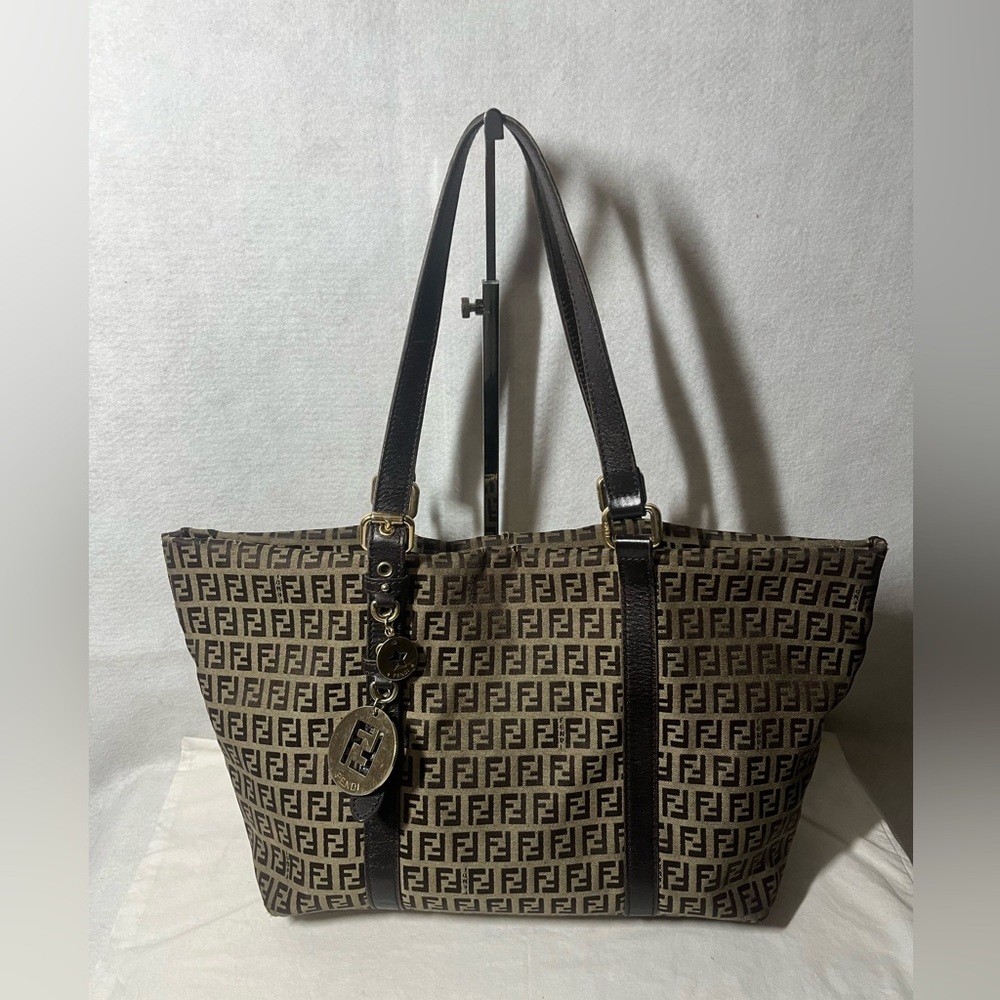 Vintage FENDI Zucchino Beige Brown Tote Bag